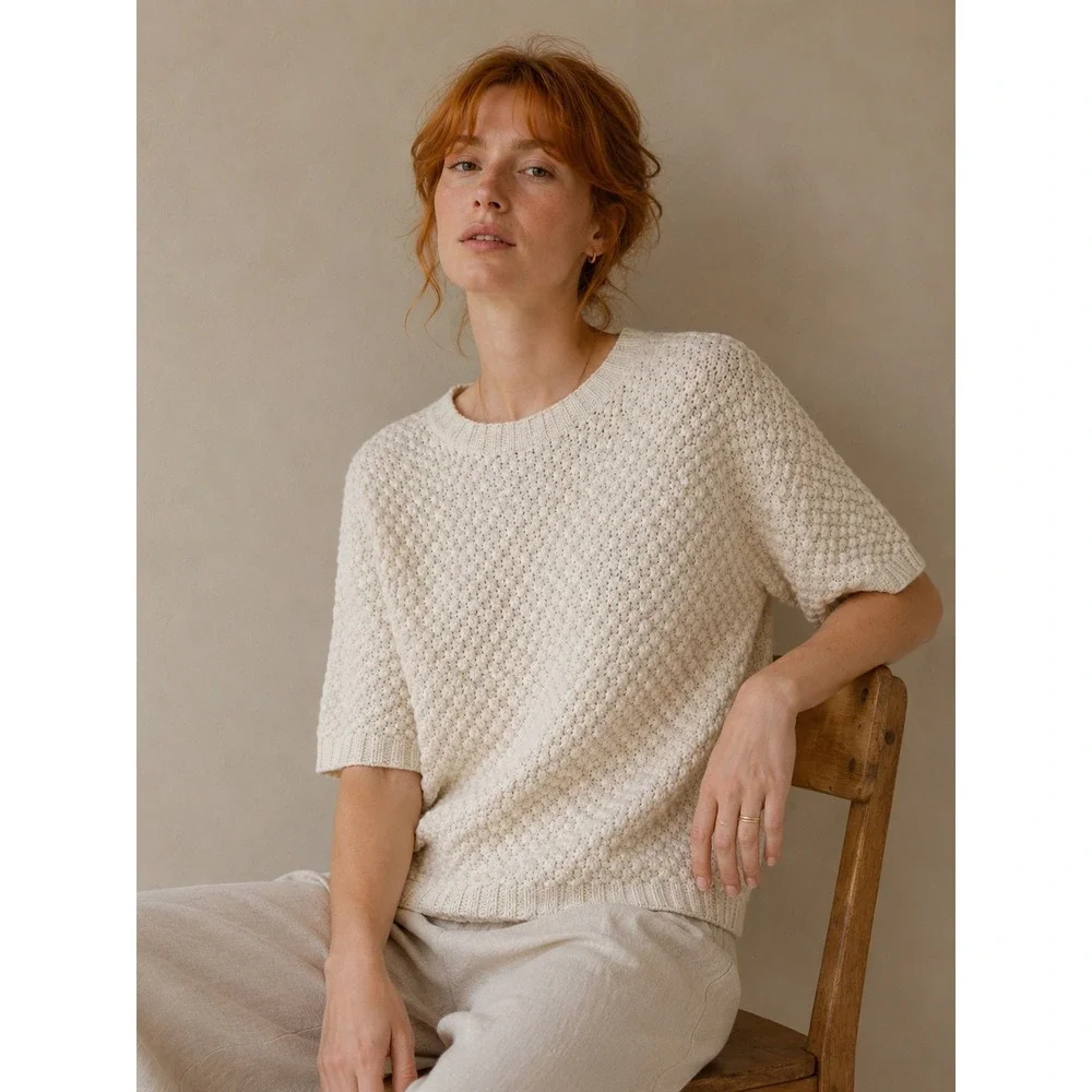 Lauren Manoogian Womens Knit Loops Crewneck Pullover Sweater Size 2 US M Ivory